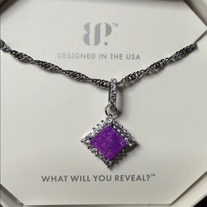 Brighton Silver-Tone Necklace with Vibrant Purple Druzy Square Pendant